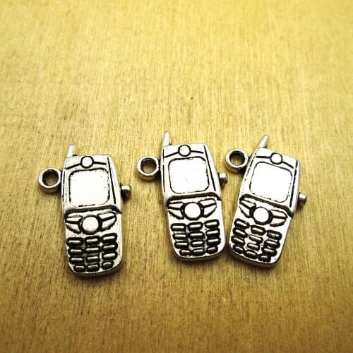 15pcs-- 16*24MM mini cellular phone one side Charms DIY necklace/ bracelets charms antique silver tone