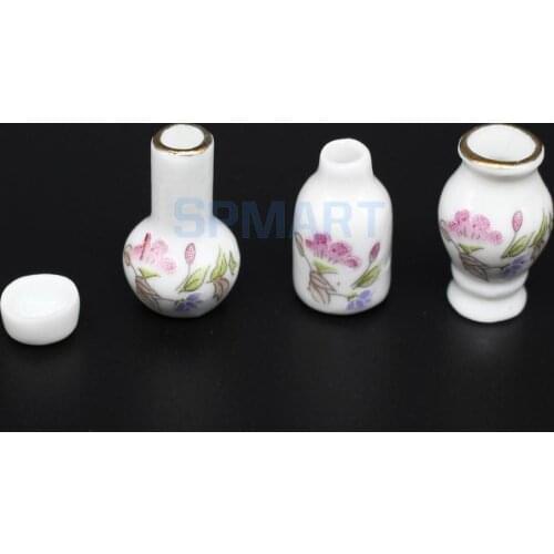 4 Pieces 1/12 Scale Dollhouse Miniatures Floral Vases Flowerpots Decoration Accessories