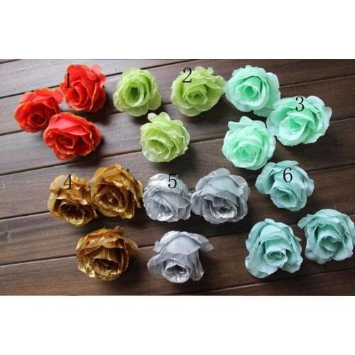 50pcs/Lot 9cm Gold/Silver/Blue/Green Silk Rose Flower Head For Wedding Party Holidays Venue Archwar Ball-flower Bouquet Making