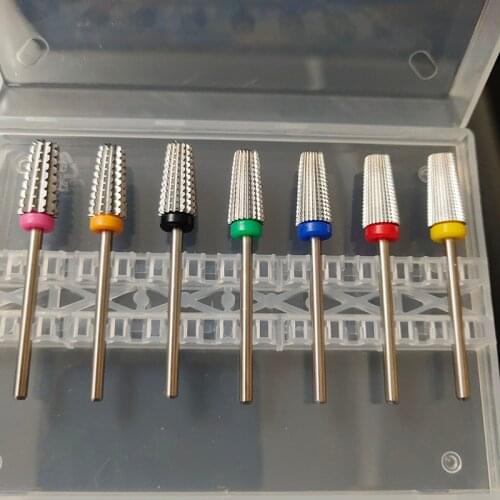 7pcs with Box Safety 5in1Tapered Safety Carbide Nail Drill Bits With Cut Drills Carbide Milling Cutter For Manicure Remove Gel