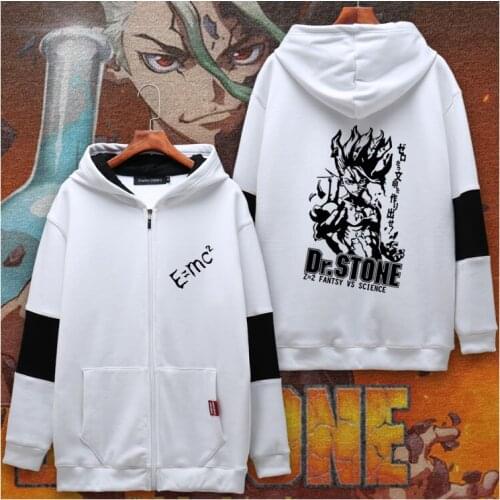 Anime Dr.STONE Ishigami Senku Long Sleeve Hoodie Cosplay Thick Hooded Unisex Coat Zipper Sweatshirt Autumn Winter Jacket Hoodies