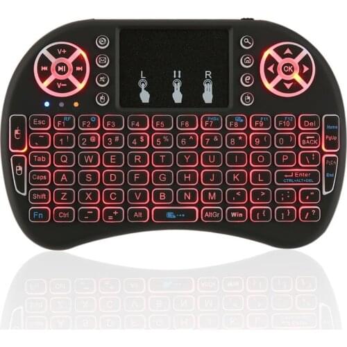 2.4GHz Mini Wireless Remote Keyboard with Touchpad Mouse for Android TV Box Colourful LED Backlight Rechargable Li-ion Battery