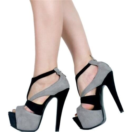 Punk Rock Gothic Gladiator High Heel Sandals Platform Black Grey Peep Toe Cut Out Buckle Strap Summer Ankle Boots Sandals Shoe