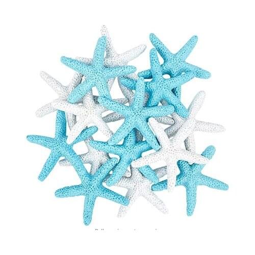 16pcs W1hite Blue Starfish Decor Resin Flatback Starfish Ornaments Pencil Finger Starfish Decorative Ornaments for Wedding Party