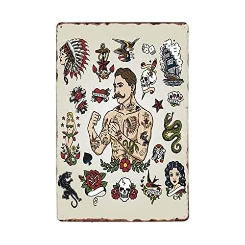Tattoo Shop Decor Vintage Style Metal Sign Iron Painting for Indoor & Outdoor Home Bar Coffee Kitchen Wall Decor 8 X 12 Inch