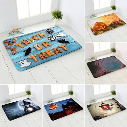 Halloween Pumpkin Witch Flannel Digital Printed Mat Home Bedroom Living Room Kitchen Door Mat DDD35