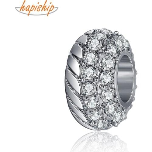 Hapiship 2021 Original Daisy Fashion Sweet Round Dazzling CZ Charm Beads Fit Charm Bracelet Female DIY Jewelry Making CZ121