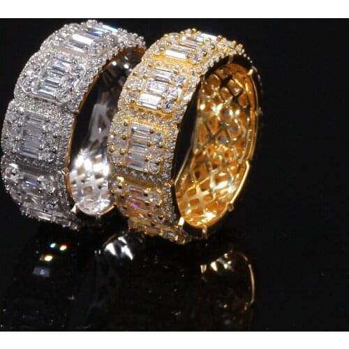 Trendy Full CZ Cubic Zirconia Hiphop Rings for Couple Personality Geometric Width Silver Gold Hip Hop Rock Finger Ring Men Women