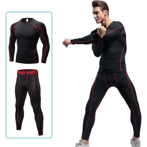 Mens Fitness Compression Sets Men Compression Set Long Sleeves Gym Suit Men Sport Wear Male 2 Piece Set Running Sets Men Jogging