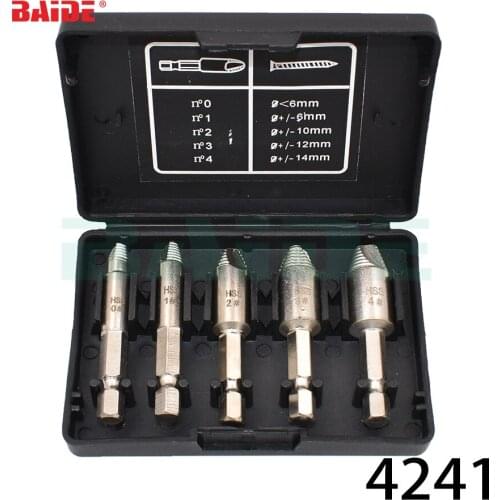 Easy Speedout Stripped Remove Damaged Screw Extractor Set 0# 1# 2# 3# 4# Broken Stuck Screw Removal Tool Kit 50pcs/lot