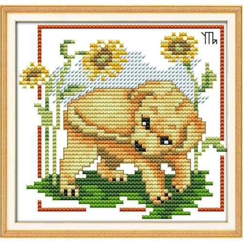 The dog bites its tail cross stitch set cartoon pattern canvas DMC color 18ct 14ct 11ct embroidery kit DIY handmade needlework