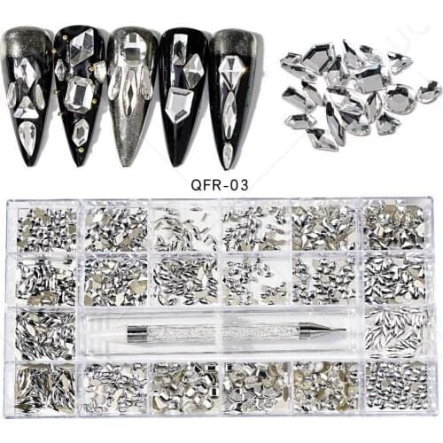 400pcs /480pcs AB Crystal Rhinestones Set , Round and Multishape AB Glass Rhinestone, Flatback AB Crystals for Nails Art Decor