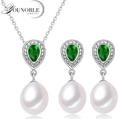 Real 925 Sterling Silver Necklace Natural Pearl Jewelry Sets For Women Bohemian Stud Earrings Sapphire Pendant