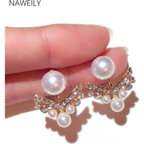 NAWEILY Fashion Korean Jewelry Crystal Pearl Earrings Geometry Stud Earrings For Women Statement Ear Jewelry Wedding Gift