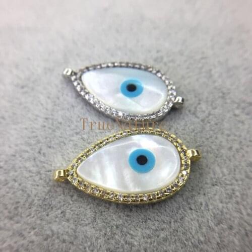 New Arrival Shell Evil Eye Pendants Copper Teardrop Shape Evil Eye Charms DIY Jewelry In 15*28 mm PC5263