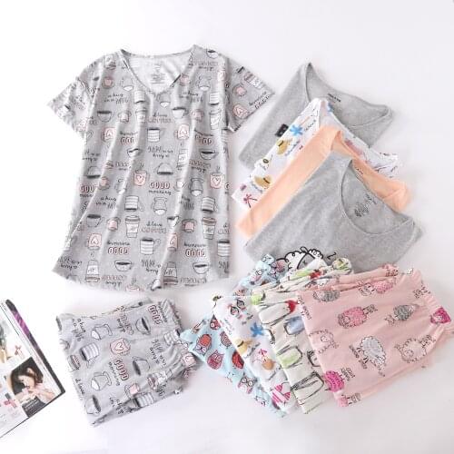 Pajamas For Women Sleepwear Tops Shorts Set Summer Night Wear Sweet Sleepwear Pajama Sets Casual Cute Cartoon Print Homewear