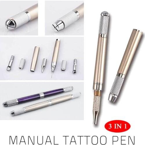 3 in 1 Microblading Manual Tattoo Pen Eyebrow Pen Permanent Embroidered Eyebrows Lip Micropigmentacion Makeup Accessories