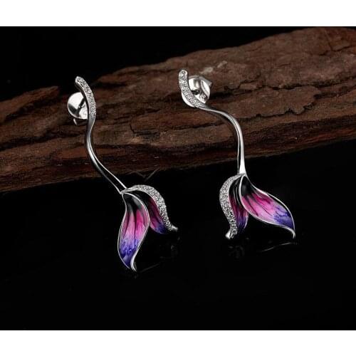 JUWANG Luxury Hummingbird Flower Style Stud Earrings For Women AAA Cubic Zirconia Cute Stud Earring Fashion Jewelry Pendientes