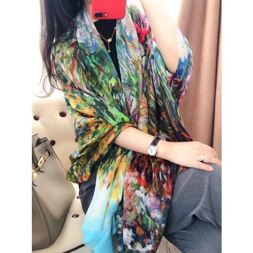 Painting Series Landscape 100% Cashmere Scarf Women Female Winter High-end Finger Cashmere Shawl Pashmina Long Plus Dual-use