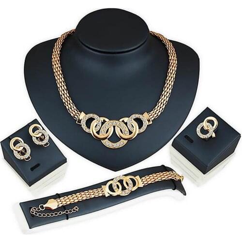 FORSEVEN Wedding Bridal Jewellery Sets African Jewelry Set Dubai Round Bracelets Earring Necklace Ring Set For Women BH