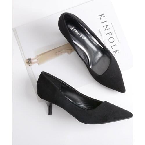 Fashion women thin high heels sexy party shoes Office & Career women pumps Flock Slip On Thin High Heels Pointed Toe Shallow