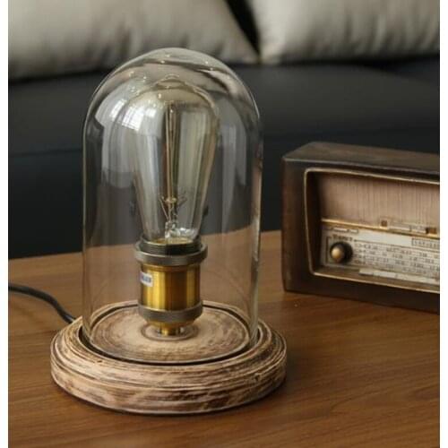 Vintage Wood Lamp Table Nordic Table Lamps for Bedroom Lamp Living Room Light Home Deco Creative Glass Lamp with Led Bulb E27