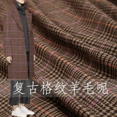 Vintage Plaid Wool Fabric Soft Woollen Brown Yellow Houndstooth Autumn and Winter Dresses Coats Custom Fabrics