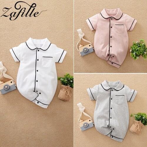 ZAFILLE Summer Baby Sleepwear For Newborns Cotton Solid Babys Rompers Turn-Down Collare Baby Boys Girl Clothes New born Pajamas