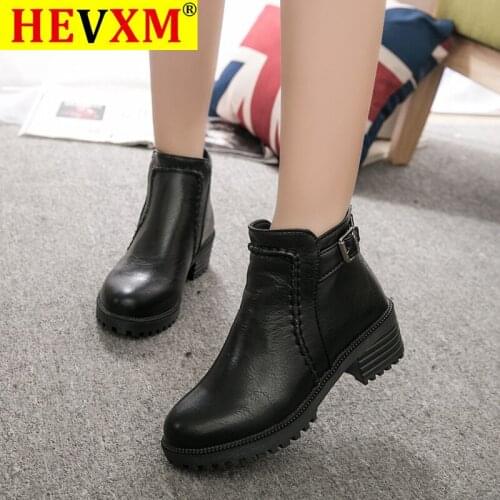 Womens Ankle Boots Zipper Square heel Vintage Print Leather Shoes for Women Buckle Strap Round Toe Casual Short Boots Shoes