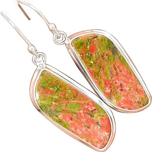 Lovegem Genuine UNAKITE EARRING 925 Sterling Silver,43 mm, AE1540