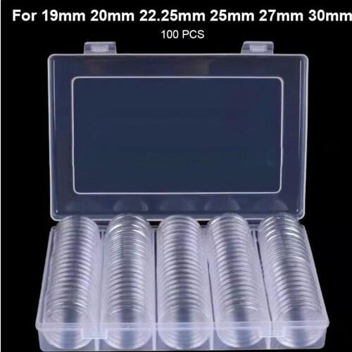 100Pcs 19/20/22.25/25/27/30 Mm Coin Capsules Acrylic Collector Round Coin Holder Case Home Collection Display Coin Storage Boxes