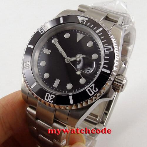 40mm Bliger black sterile dial sapphire crystal date window automatic mens watch 157