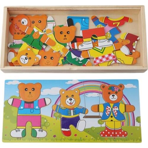 5 Kinds Baby Kids Wooden Toys Dress Up Bear Dressing Jigsaw Puzzle Kids Dress Changing Educational Montessori Toys Children Gift