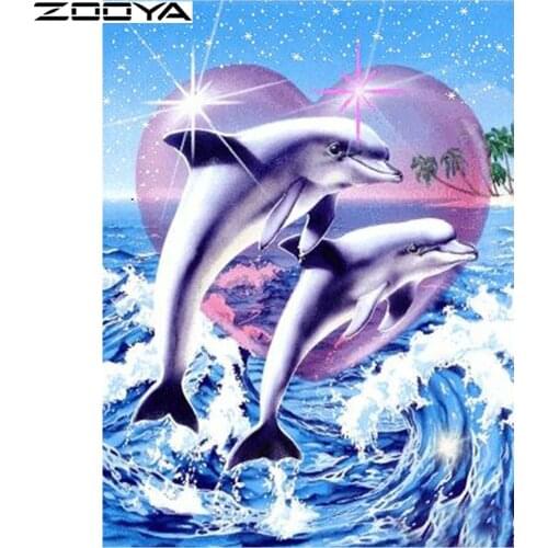 5D Diamond Painting Dolphins Cross-Stitch Kits Full Diamond Embroidery Seaside Mosaic Needlework Rhinestone Painting Home Decor