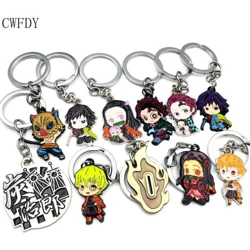Anime Demon Slayer Keychain Kimetsu no Yaiba Tanjirou Nezuko Agatsuma Zenitsu Figure Metal Key Chain For School Students Cosplay