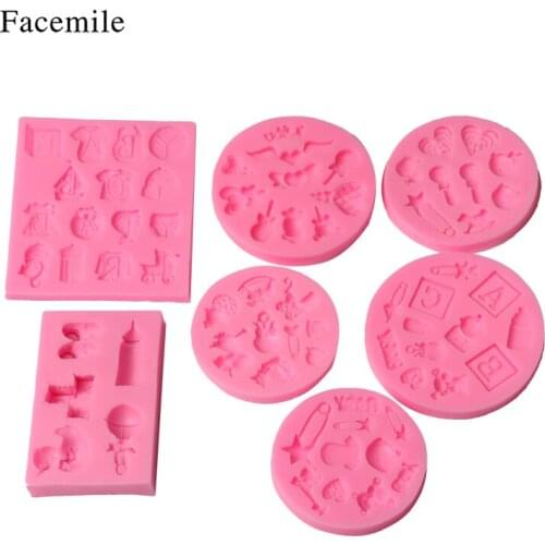 Facemile 7PCS Baby Shower Series Cloth Toy Cake Fondant Mold Cake Decorating Mold Gummy Sugar Chocolate Candy Cupcake Mold