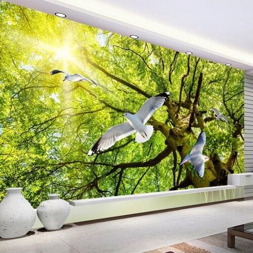 Custom 3D Photo Wallpaper Nature Landscape Sunlight Green Tree Pigeon Restaurant Living Room Wall Paper Mural Papel De Parede 3D