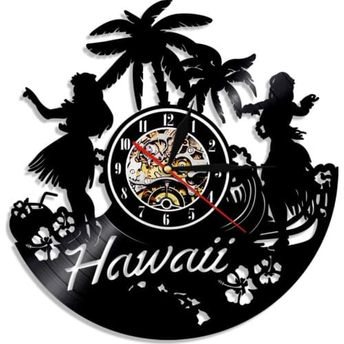 Hawaii Sun Summer Holiday Design Party Vinyl Record Wall Clock Vacations Fun Handmade Vintage Art Clock