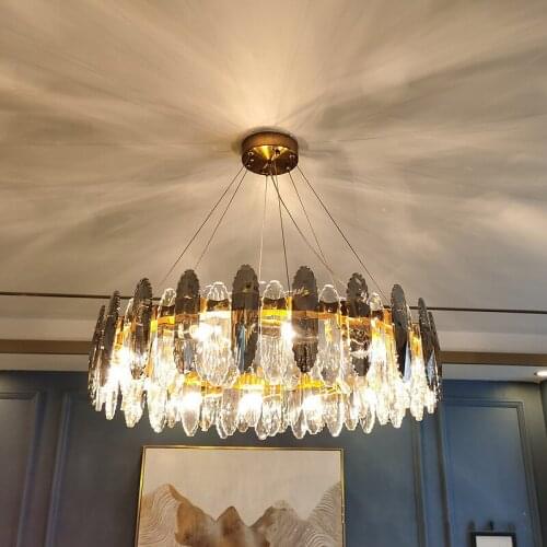 Living Room Luxury K9 Crystal Led Pendant Lights Modern Foyer Lustre Gold Round Led Pendant Lamp Metal Suspend Lamp Fixture