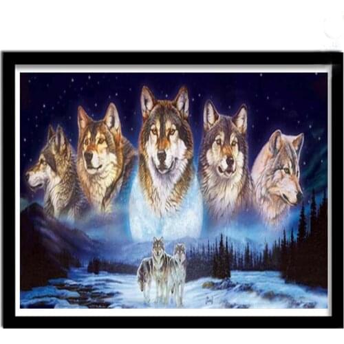 Grande 5d diy daimond pintura lua lobos família diamante bordado quadrado completo redondo ponto cruz kit casamento Decoration