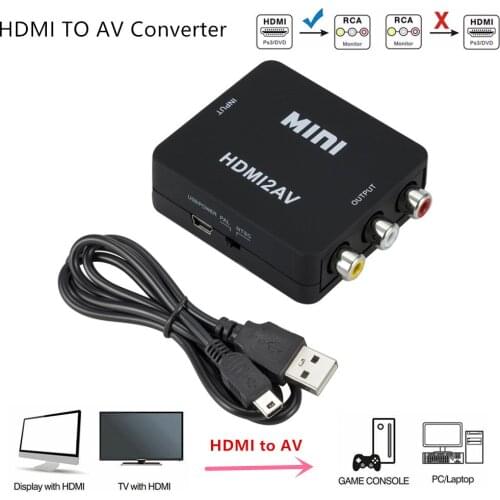 Hdmi-Compatible To Av Rca Cvsb L/r Video 1080p Scaler Converter Box Hd Video Composite Adapter Hdmi2av Adapter Support Ntsc Pal