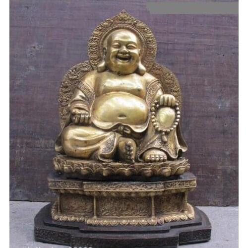 Bi002224 20"Chinese Buddhism old Bronze Gild Ruyi luck Maitreya Buddha Statue