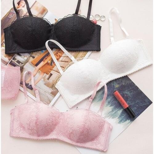 Wasteheart Women Fashion Lace Embroidery Half Cup Straps Bralette Cotton Panties Push Up Bra Sets Underwear Sexy Lingerie Sets