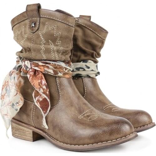 Chika10 cowboy girl boots with remove and pon scarves