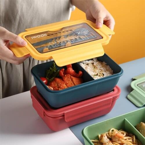 Square Plastic Lunch Box Eco Friendly Microwave Warmer Divided Plate Food Container Boite De Rangement Kitchen Dining Bar EC50FH
