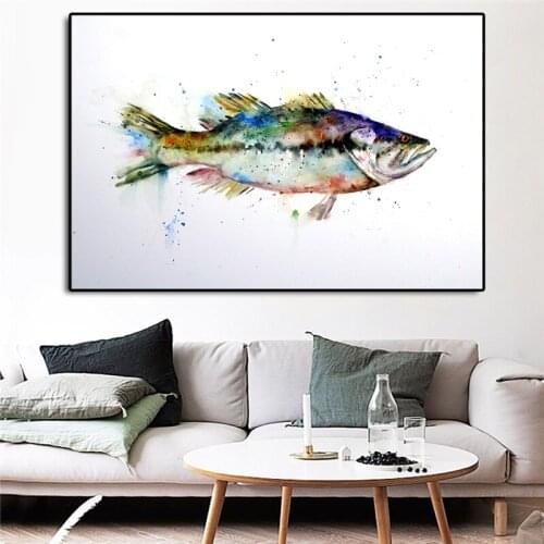 Largemouth Bass Fish Minimalist Watercolor Art Canvas Poster Painting Wall Picture Print Modern Home Bedroom Decoration Artwork