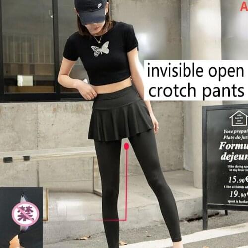 Pure Cotton Pleated Skirt Fake Two-piece Leggings Invisible Zipper Open Pants Female Outdoor Sex Free Hit The Field Wear sexy