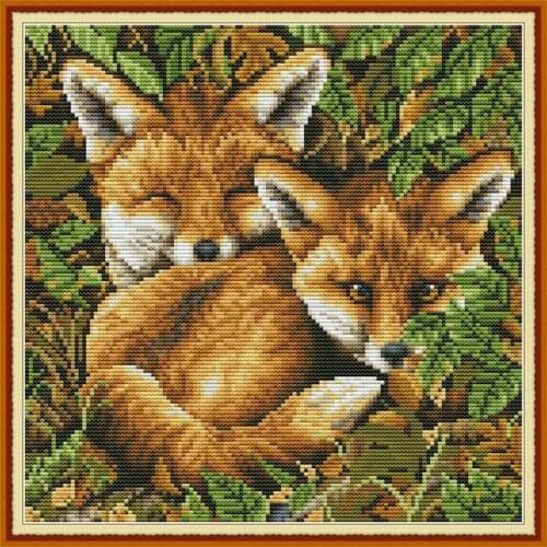 DIY handmade embroidery wholesale cross stitch embroidery kit two fox animal patterns 14ct11ct cross stitch home wall decoration