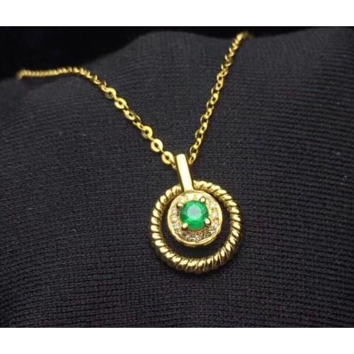 Natural green emerald gem necklace pendant S925 silver natural gemstone pendant Lovely round Flower woman party gift jewelry