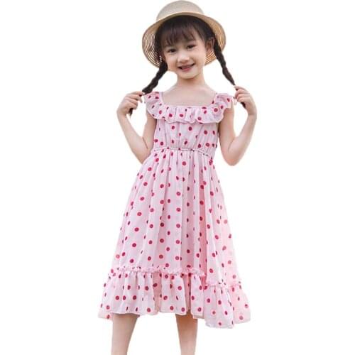 New Girls Dress Polka Dot Pleated Dress For Girls Ruffle Patchwork Sundress For Girls Cute Summer Clothes For Girls 6 8 10 12 14